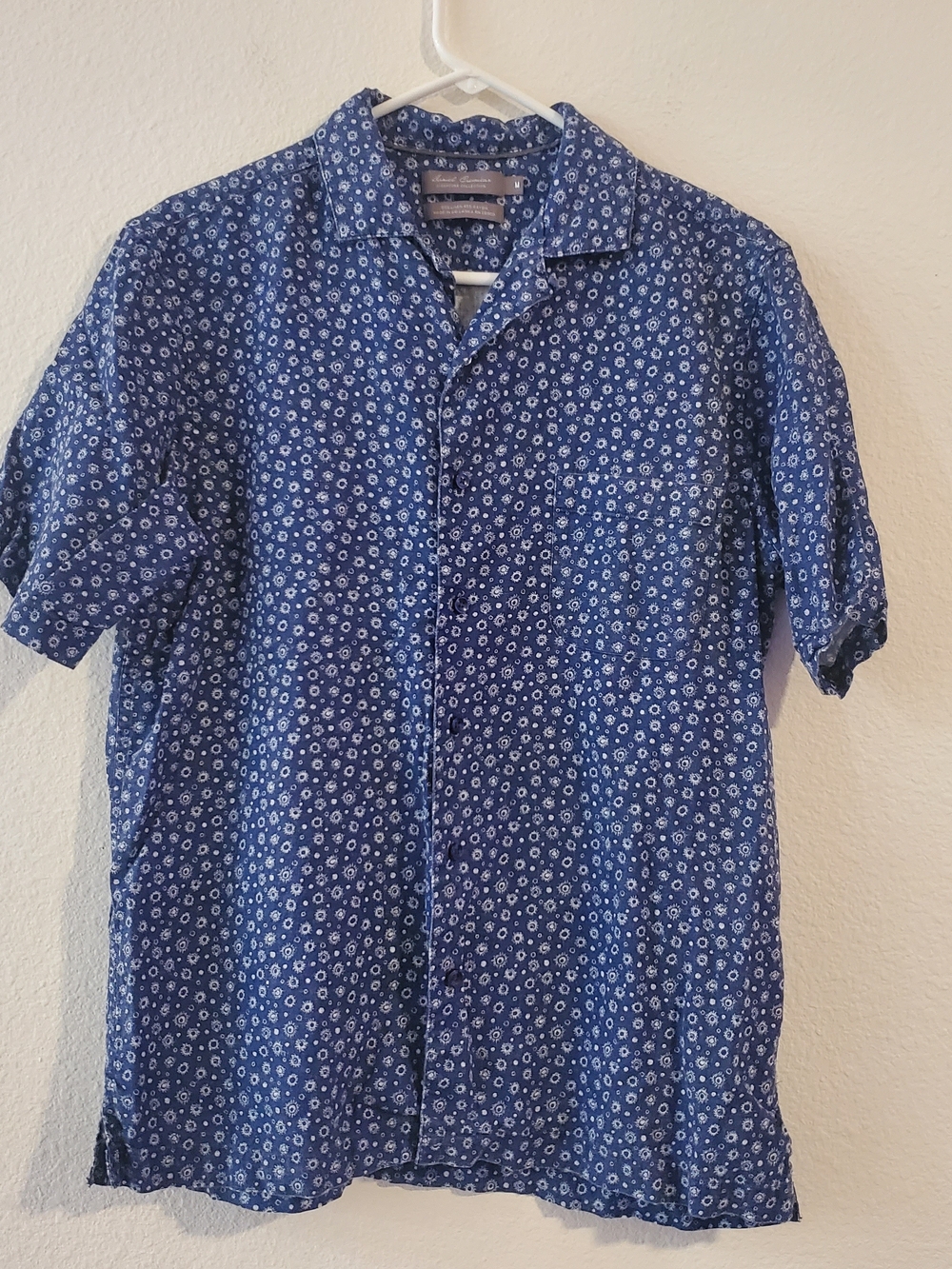 Daniel Cremieux Blue Short-Sleeve Button-Front Printed Shirt Size M